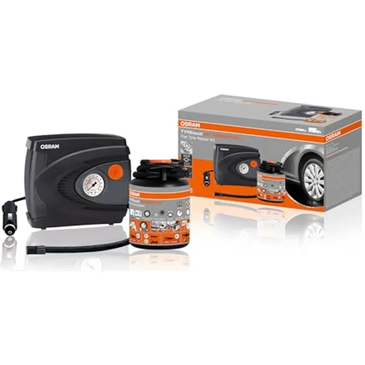 Osram TYREseal Kit Essential, Reifenkompressor mit Dichtmittel (0.45 l), repariert Reifenschäden bis 6 mm, umweltfreundlich und einfach zu handhaben, inkl. Aufbewahrungstasche