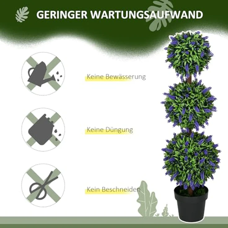 HOMCOM Kunst-Lavendelbaum, 110 cm groß, UV-beständig, Kunstpflanze im Zementtopf für Innen- und Außenbereich, 2er Set – Bild 4