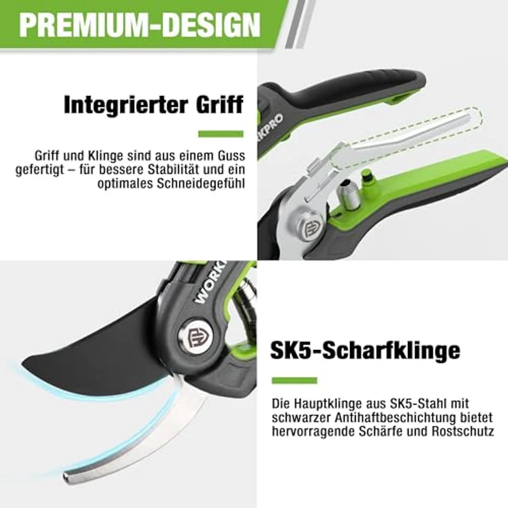 WORKPRO Gartenschere Set 2-tlg, Bypass Astschere 210mm & Ernteschere 160mm für Blumen & Früchte, SK5 Stahl, ergonomisches Design, Sicherheitsverschluss – Bild 4
