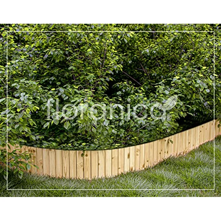 Floranica Rollborder II Flexibler Holzzaun 203cm (kürzbar) Höhe: 10cm Unbehandelt Kiefernholz Beeteinfassung Rasenkante Beetumrandungen – Bild 5