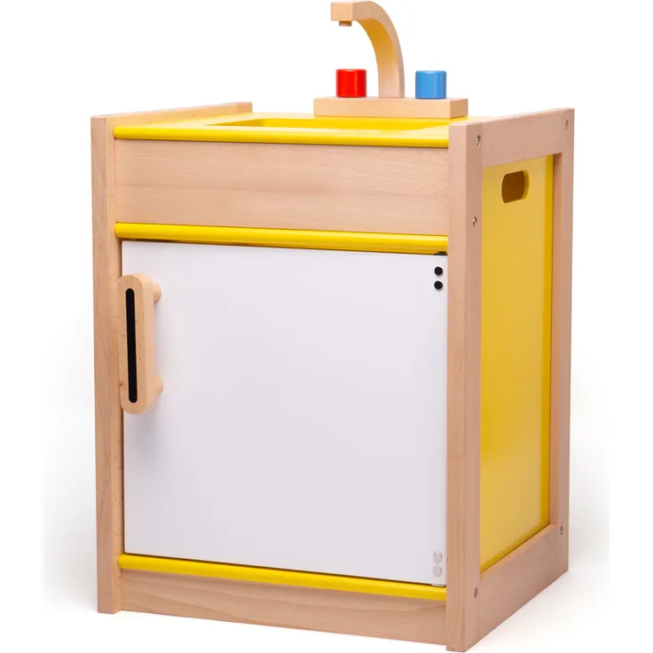 Tidlo Holz Kinderspielspüle mit Wasserhahn, Stauraum und herausnehmbarer Wanne, 35x40x52 cm
