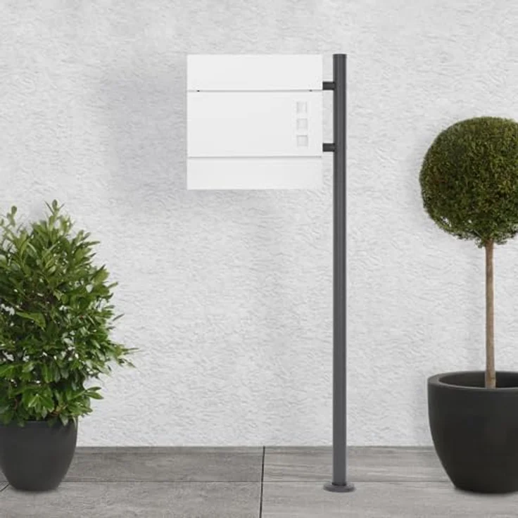 ML-DESIGN Standbriefkasten Silber 120cm mit Zeitungsfach und Ständer – Bild 1