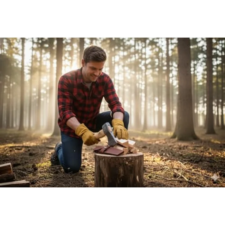STUBAI Campingbeil „Habicht“, handgeschmiedet aus Kohlenstoffstahl, 1.100 g, 340 mm, geölter Hickorystiel, inkl. Lederscheide – ideal für Bushcraft, Survival und Trekking – Bild 3