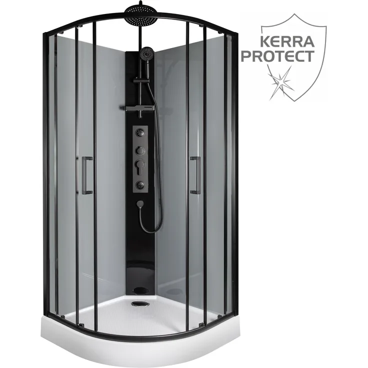 Kerra Hydromassagekabine Wega 90 BL, Viertelkreis-Duschkabine mit Regendusche und Hydromassage-Düsen, schwarz