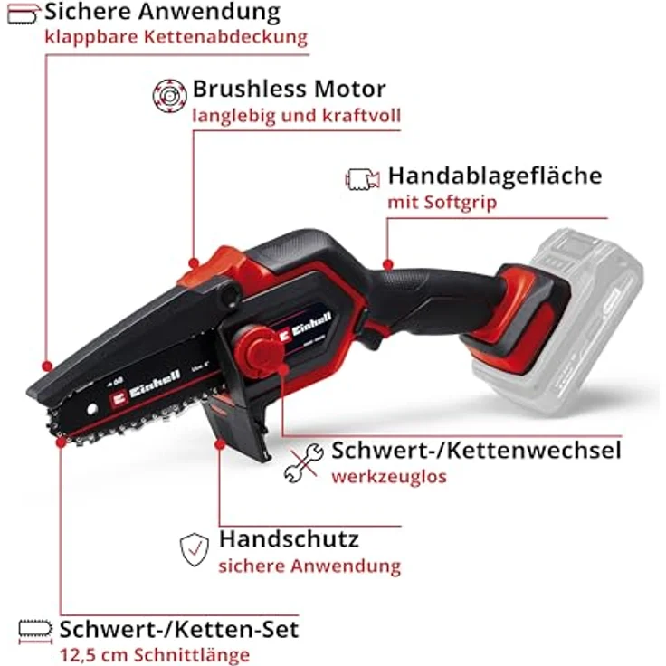 Einhell Akku-Astkettensäge GE-PS 18/15 Li-Kit, 18 V, bürstenloser Motor, mit Holster, ohne Akku – Bild 3