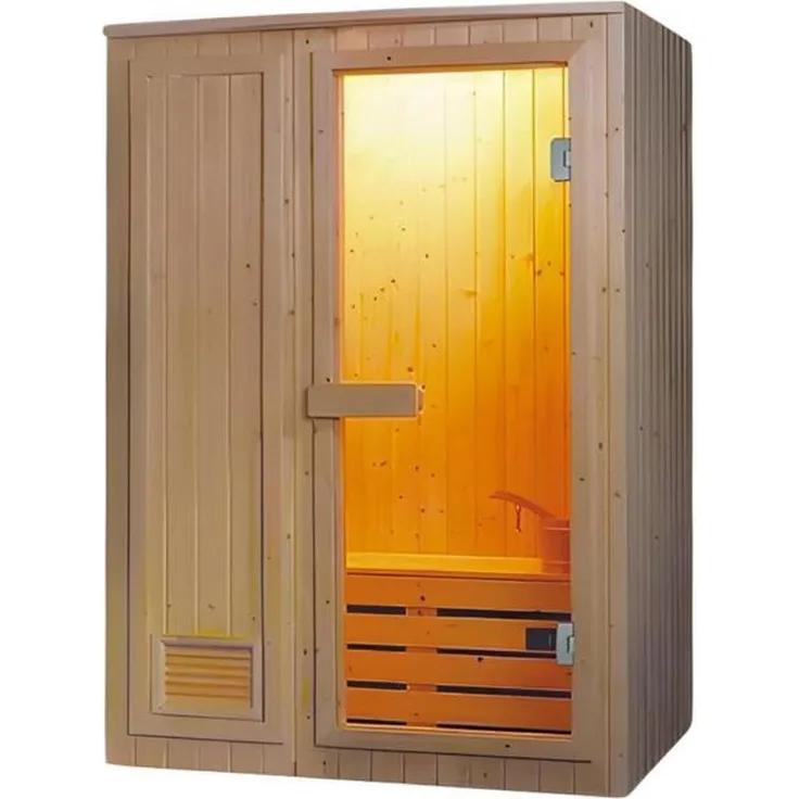JVmoebel Wellnesssauna, Innensauna aus massivem Holz in Braun, 1 Bank, Glastür, teilmontiert, Made in Europe