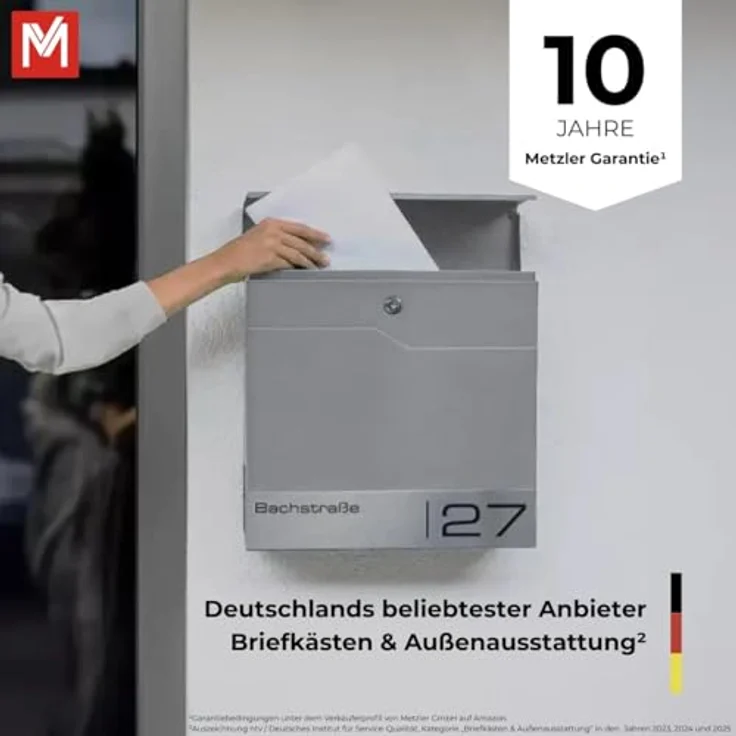 Metzler® Wandbriefkasten Graualuminium mit Zeitungsfach, personalisiert mit Lasergravur, rostfreies Edelstahl-Namensschild & Hausnummer, austauschbare Gravurplatte, 10 Jahre Ersatzteile – Bild 5