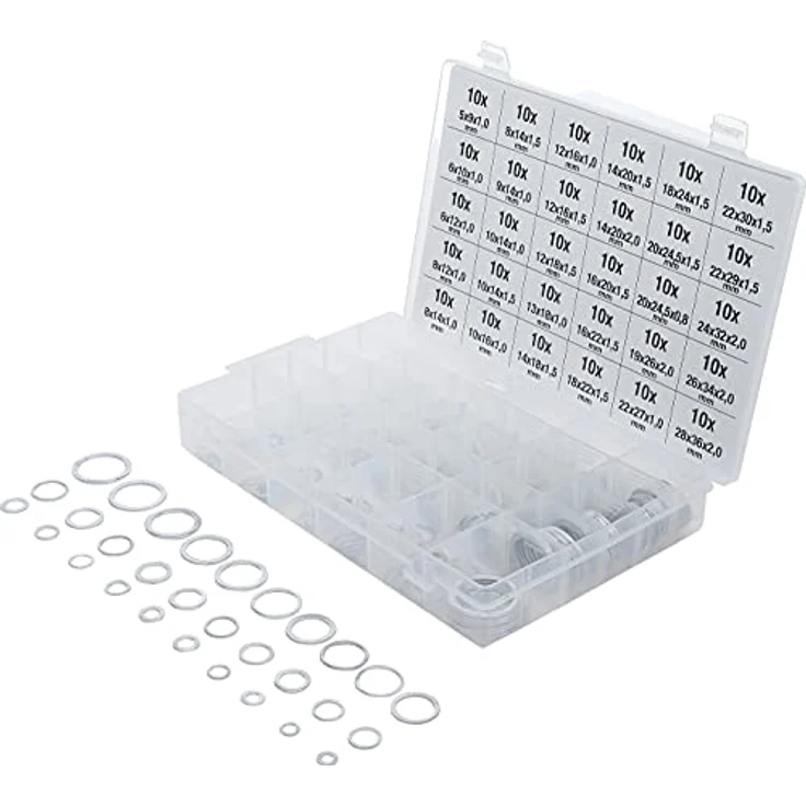 BGS Dichtring-Sortiment 300-tlg. Aluminium inkl. Sortimentskasten | Geeignet für Ölablassschrauben | 30 verschiedene Größen | BGS 8143 – Bild 1