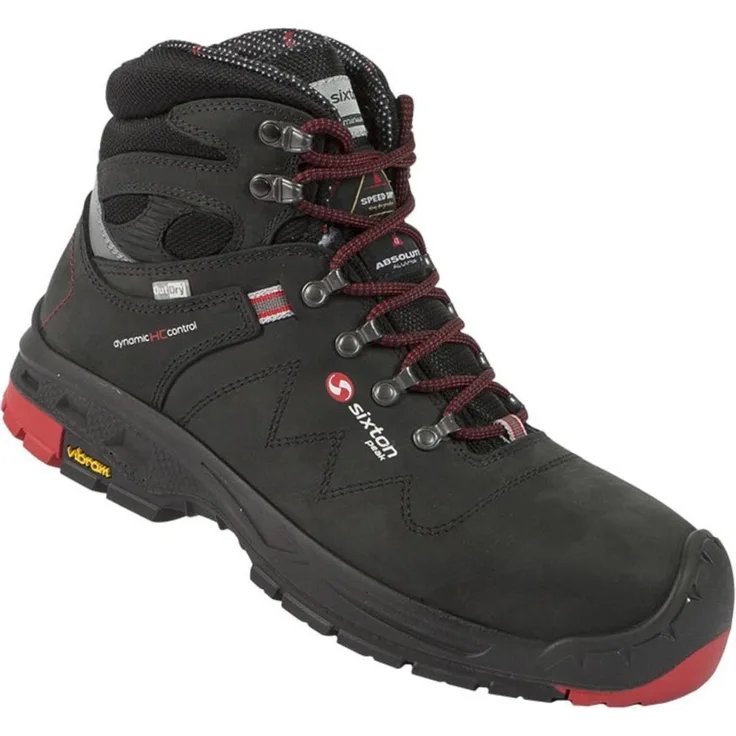 Sixton Tonale Mid S3, robuster Sicherheitsschuh aus gefettetem Nubukleder, wasserabweisend, Größe 46, mit rutschhemmender VIBRAM® Sohle und ergonomischer DynaFit Einlegesohle