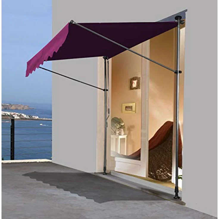 Klemmmarkise 200x130cm Bordeaux Balkonmarkise Sonnenschutz Terrassenüberdachung Höhenverstellbar von 200-290cm Markise Balkon ohne Bohren – Bild 5
