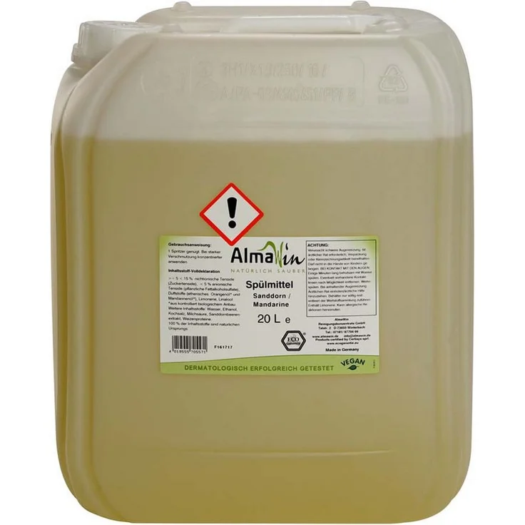 Almawin Geschirrspülmittel Sanddorn Mandarine, 20L, öko-zertifiziert, hautmild mit Sanddorn-Extrakt und Weizenproteinen