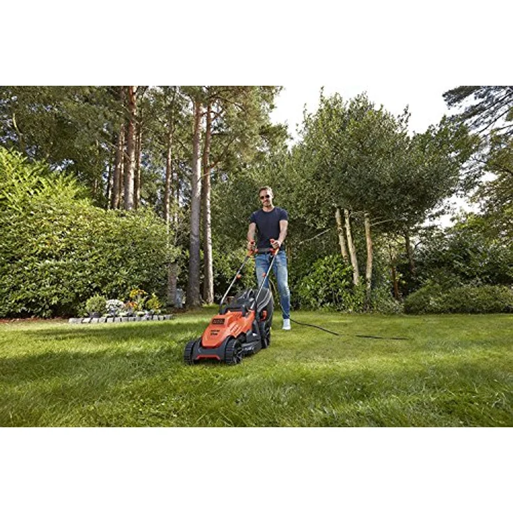 Black+Decker Elektro-Rasenmäher mit Fahrradlenker-Griff - 1.400W, 34cm Schnittbreite, 6-fach Höhenverstellung, 40l Grasfangbehälter, ideal für mittlere Gärten - BEMW461BH – Bild 3