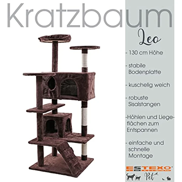 Kratzbaum Katzenbaum Katzenkratzbaum 130 cm XL Kletterbaum Spielbaum Braun – Bild 4