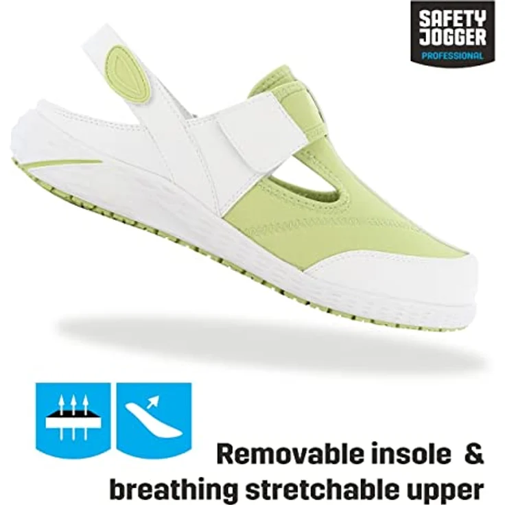 Safety Jogger Sandale ALIZA, rutschfester Arbeitsschuh für Gastronomie, Medizin und Reinigung, Gr. 42, Weiß/grün, vegan, atmungsaktiv, ESD-zertifiziert – Bild 2