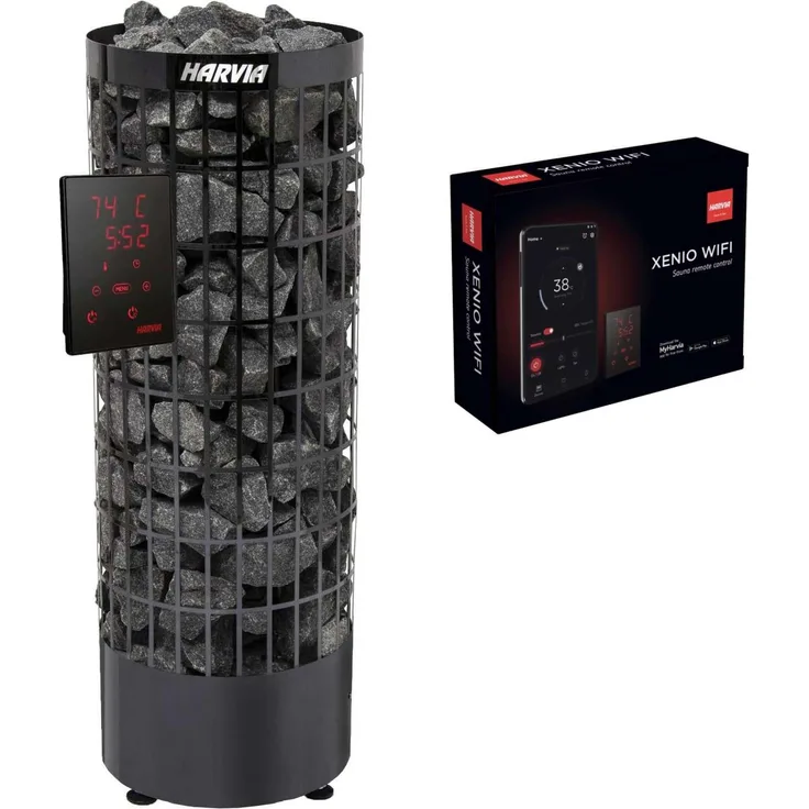 Harvia Cilindro XE 9 kW Black Steel Saunaofen mit Xenio Steuerung und WiFi Paket, elegante schwarze Stahlfarbe