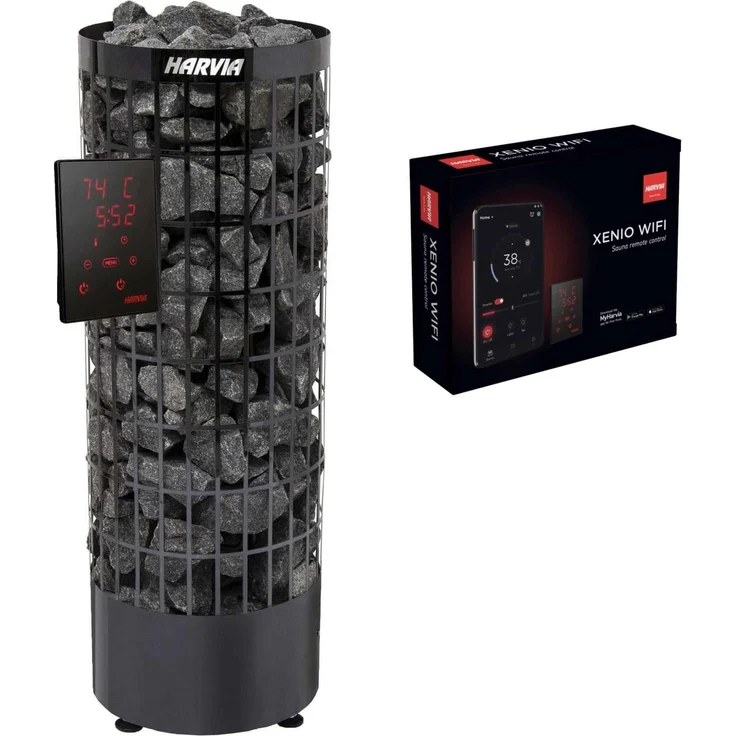 Harvia Cilindro XE 9 kW Black Steel Saunaofen mit Xenio Steuerung und WiFi Paket, elegante schwarze Stahlfarbe