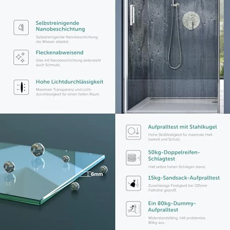 doporro Duschtür Nischentür dusche Duschabtrennung 70x195cm ESG-Sicherheitsglas Klarglas Einzeltür Teramo24K mit Hebe- und Senkmechanismus – Bild 3