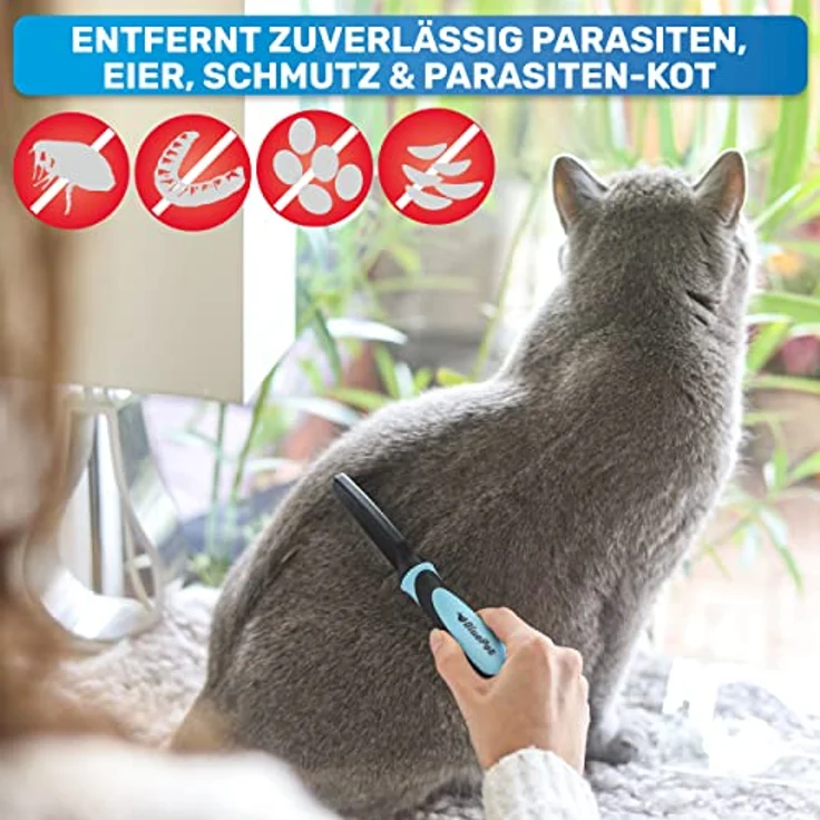 BluePet "FlohGo" Professioneller Flohkamm & Läusekamm Für Hunde & Katzen - Sanft & Sicher Dank Abgerundeter Zinken – Bild 3