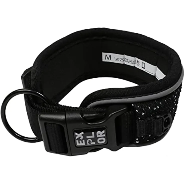 Duvoplus Ultimate Fit Comfy Control Halsband mit reflektierenden Nähstreifen, Größe M – 39–44 cm, Granit Schwarz, strapazierfähige und schnell trocknende Materialien für Hunde