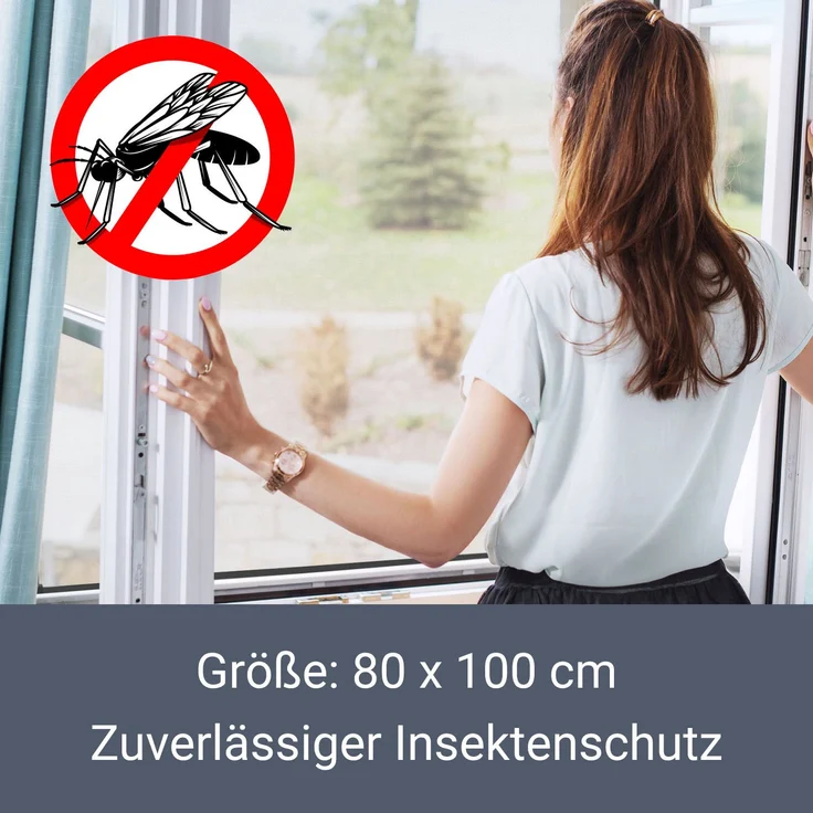 Juskys Fliegengitter mit Alu-Rahmen 80 x 100 cm – Insektenschutz für Fenster zum Einhängen – Insektenschutzgitter UV-beständig in Grau – Bild 3