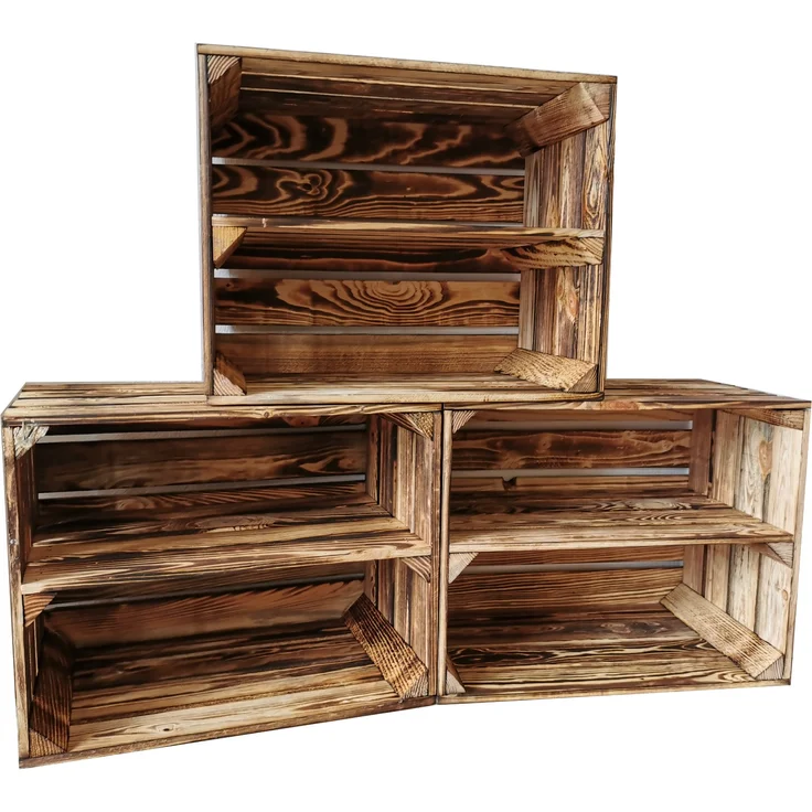 Teramico 6 x Geflammte Neue Obstkiste mit Zwischenboden Lang 50 x 40 x 30cm – Bild 4