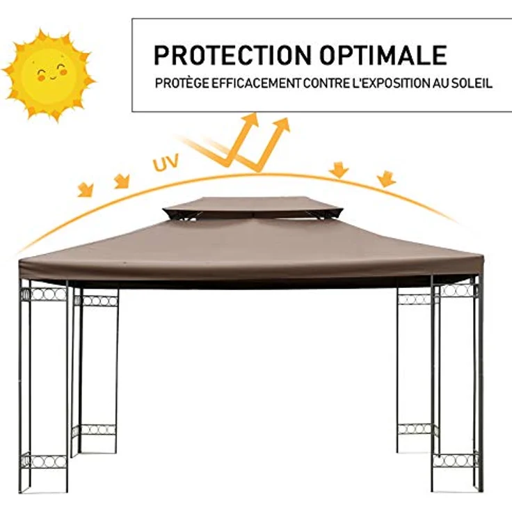 Ersatzdach für Metall-Gartenpavillon 3x4m kaffeebraun - kaffeebraun - Outsunny – Bild 6