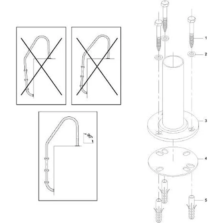 Astral Pool 07331, Edelstahl-Leiter-Ersatzteil, Silber, 153 mm, 2 Stück(e) mit Dichtungen und Schrauben – Bild 2