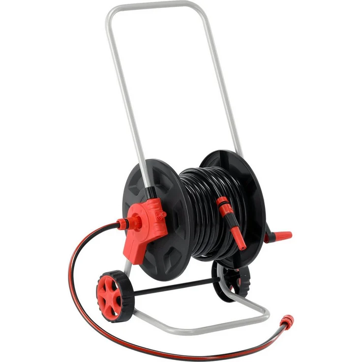 TRIZERATOP Schlauchwagen, Gartenschlauch 1/2" 30 m, mobil mit höhenverstellbarer Griffstange, große Räder und Water Stop-Kupplung