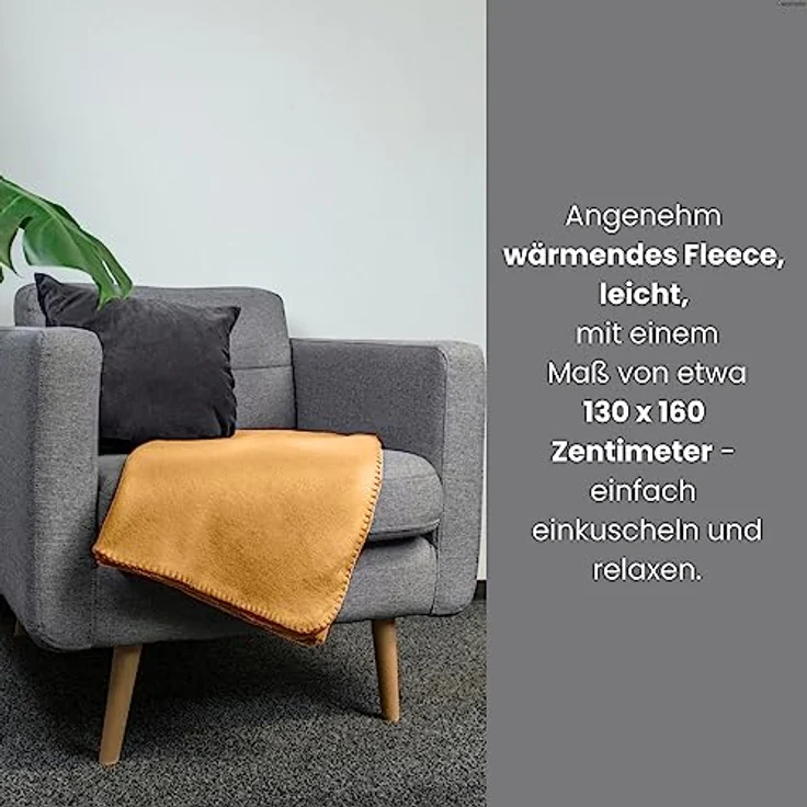 wometo 2er Set Polar Fleecedecke oekoTex 130x160 ca. 400g mit Anti-Pilling und Kettelrand gelb senfgelb – Bild 2
