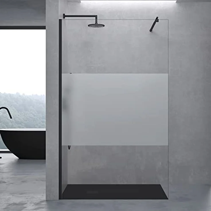doporro Walk-In Duschwand Bremen, 110x200 cm, 8mm ESG-Sicherheitsglas mit Milchglas-Streifen und Nano-Beschichtung – Bild 2