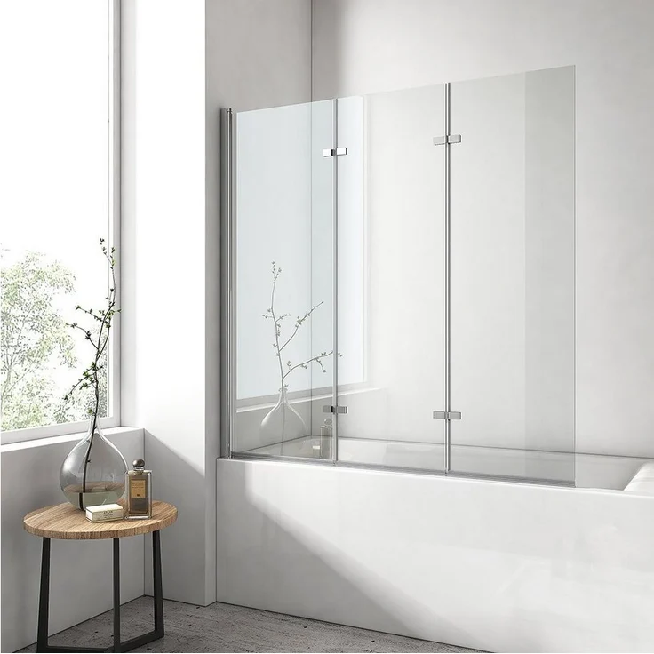 EMKE Badewannenaufsatz Duschwand für Badewanne 3-teilig faltbar 180°, Einscheibensicherheitsglas, NANO Reinigung Beschichtung, 6mm Sicherheitsglas, Chrome