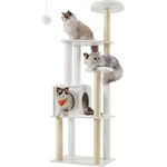 Feandrea Kratzbaum 165 cm, Katzenbaum mit 5 Kratzsäulen, waschbare Kissen, Plattform, Katzenhöhle, wolkenweiß