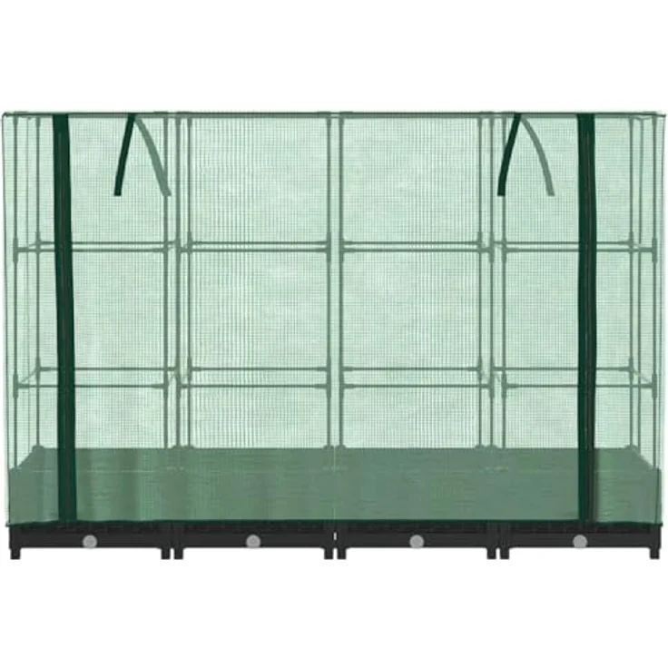 vidaXL Hochbeet mit Gewächshaus-Aufsatz Rattan-Optik 160x40x123 cm schwarz - Stabiles Eisenrohr-Rahmen, wasserfeste Abdeckung, Rattan-Look – Bild 7