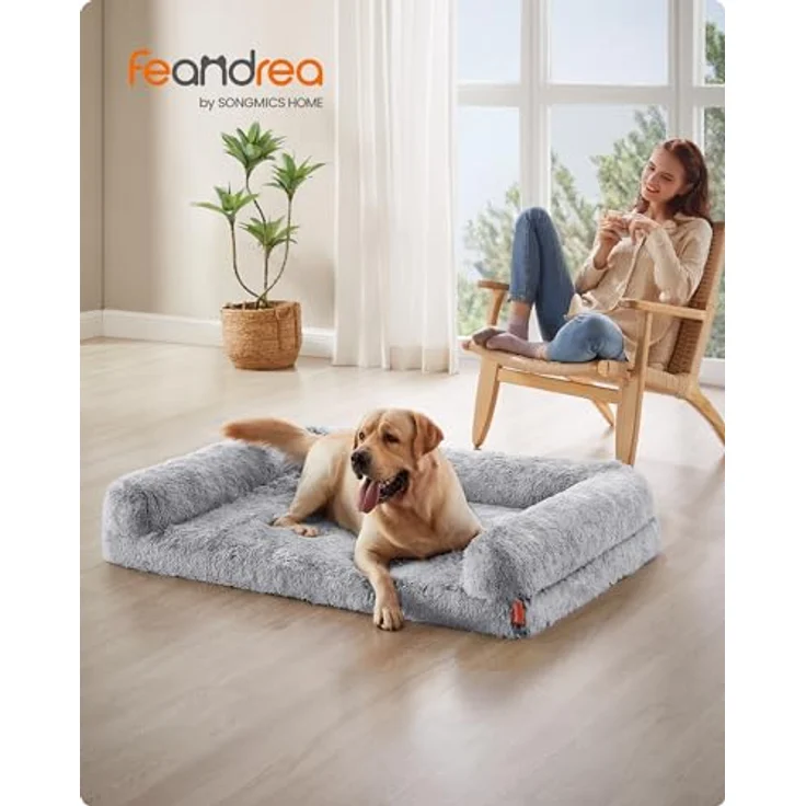 Feandrea FluffyHug Hundebett XXL, Noppenschaumstoff, abnehmbarer Bezug, waschbar, Ombré-Grau – Bild 2