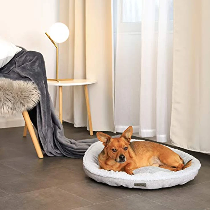 lionto Rundes Hundebett Hundekissen Hundesofa Katzenbett Donut, 65 cm Ø grau – Bild 3