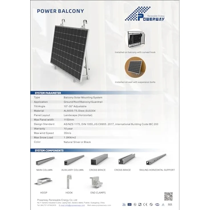 Solarway Balkonkraftwerk Halterung Schwarz Set Neigungswinkel 10-30°| Silber – Bild 5