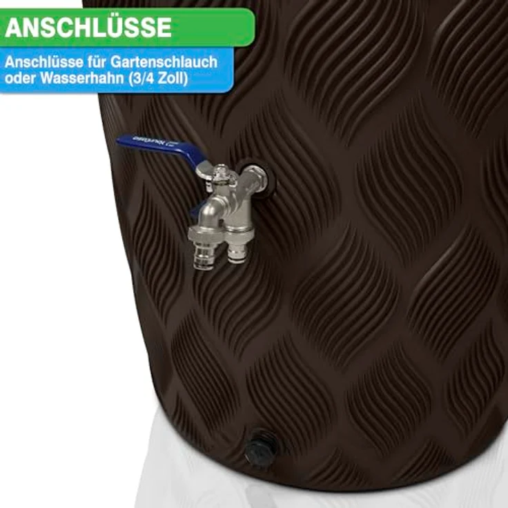 YourCasa Regentonne 240 Liter [Seabreeze] Frostsicher aus Kunststoff mit Wasserhahn - Regenwassertonne für Garten (Braun Mit Wasserhahn) – Bild 5
