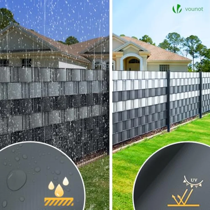 VOUNOT PVC Sichtschutzstreifen für Doppelstabmatten 140m x 19cm, 80 Befestigungsclips, Sichtschutz Zaunfolie für Stabmattenzaun, Gartenzaun, Zaun, Anthrazit – Bild 6