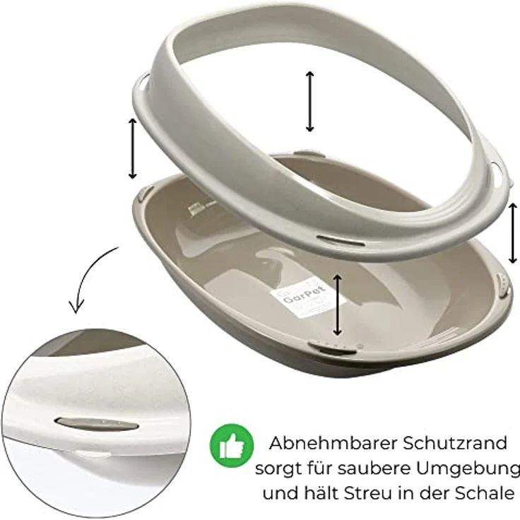 GarPet Katzenklo ohne Deckel Katzentoilette mit Rand Katzen WC Schalentoilette 57x40x19 cm grau oval hygenisch – Bild 4