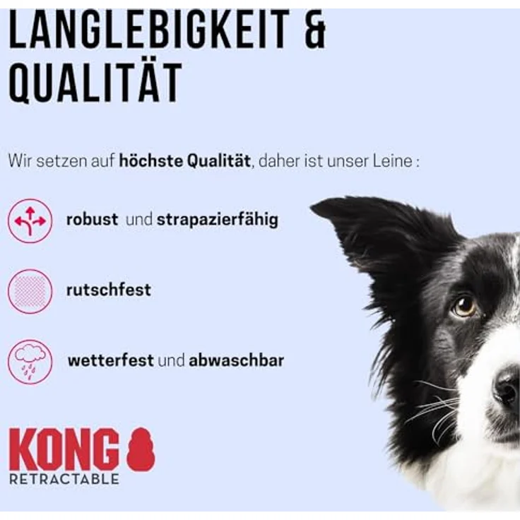KONG ausrollbare Hundeleine in 5m Länge I Für sehr große & Starke Hunde bis 70kg I Größe XL I Hochwertige Rollleine mit Break & Lock System in blau I Leine mit Softgriff & reflektierendem Gurt – Bild 4