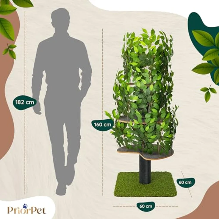 PRIORPET Kratzbaum Natur zum Klettern, Verstecken und Schlafen - groß mit austauschbaren Blättern - mehrstufig, einfach zu montieren - haustiersichere Materialien, langlebige und Patentierter robuste Cat Tree - Preisvergleich – Bild 5