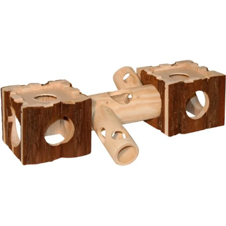 Kerbl Pet 82786 Hamsterburg mit Tunnel Nature 40 x 12 x 10 cm, Naturholz, Käfigzubehör/Hamsterhaus – Bild 1