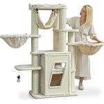 HAPPYPET Kratzbaum stabil Pepper 157 cm hoch | Premium Katzenkratzbaum für große Katzen | Mit 2 Liegemulden, Hängematte, Doppelstöckige Höhle | 12 cm Sisalstämme | inkl. Spielball & Zubehör