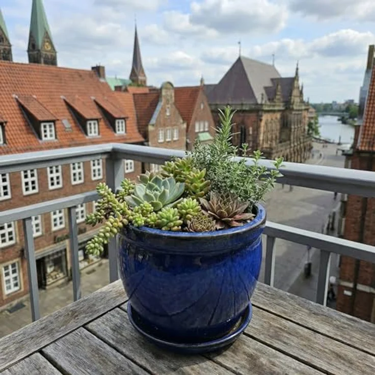 Teramico Blumenkübel Keramik Ø 21cm, frostfester Pflanztopf mit Untersetzer aus handgefertigtem Steinzeug, glasiert in Royal Blau für Innen & Außen – Bild 2
