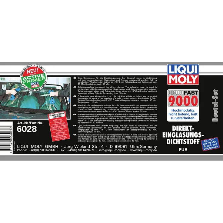Liqui Moly Liquifast 9000, Scheibenklebstoff 400 ml mit Active Primer und Düse, 1 St.