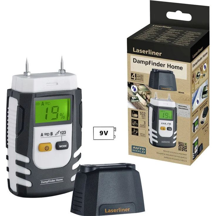 LASERLINER DampFinder Home Materialfeuchtemessgerät, recyceltes Gehäuse, Auto-Hold-Funktion, für verschiedene Baustoffe und Holzarten, blau