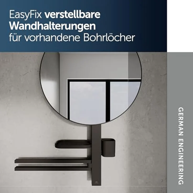 Ideal Standard Beauty Kosmetikspiegel-Set Bar L800, schwarz matt, mit höhenverstellbarer Wandhalterung und großem Kosmetikspiegel – Bild 4