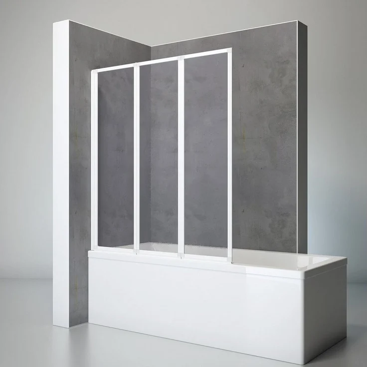 Schulte Badewannenfaltwand Well, Kunstglas, (3 tlg), BxH: 127 x 140 cm, strukturiertes Kunstglas Tropfen, Alpinweiß + Transparent – Bild 1