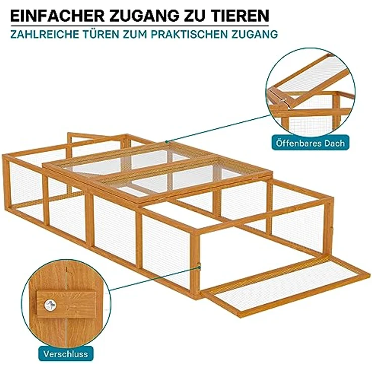 Wiltec XXL Freilaufgehege Holz 1800 x 900 x 480 mm, Kasten Stall mit klappbarer Abdeckung, Kleintierstall Kaninchen Hasen, Freigehege, artgerechte Haltung, robuste Materialien, sicherer Freiraum, flexibler Deckel, ergänzend – Bild 3