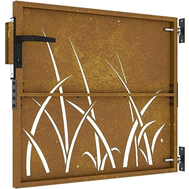 vidaXL Gartentor 85x100 cm Cortenstahl Gras-Design Abschließbar Zauntor in Rost-Optik – Bild 6